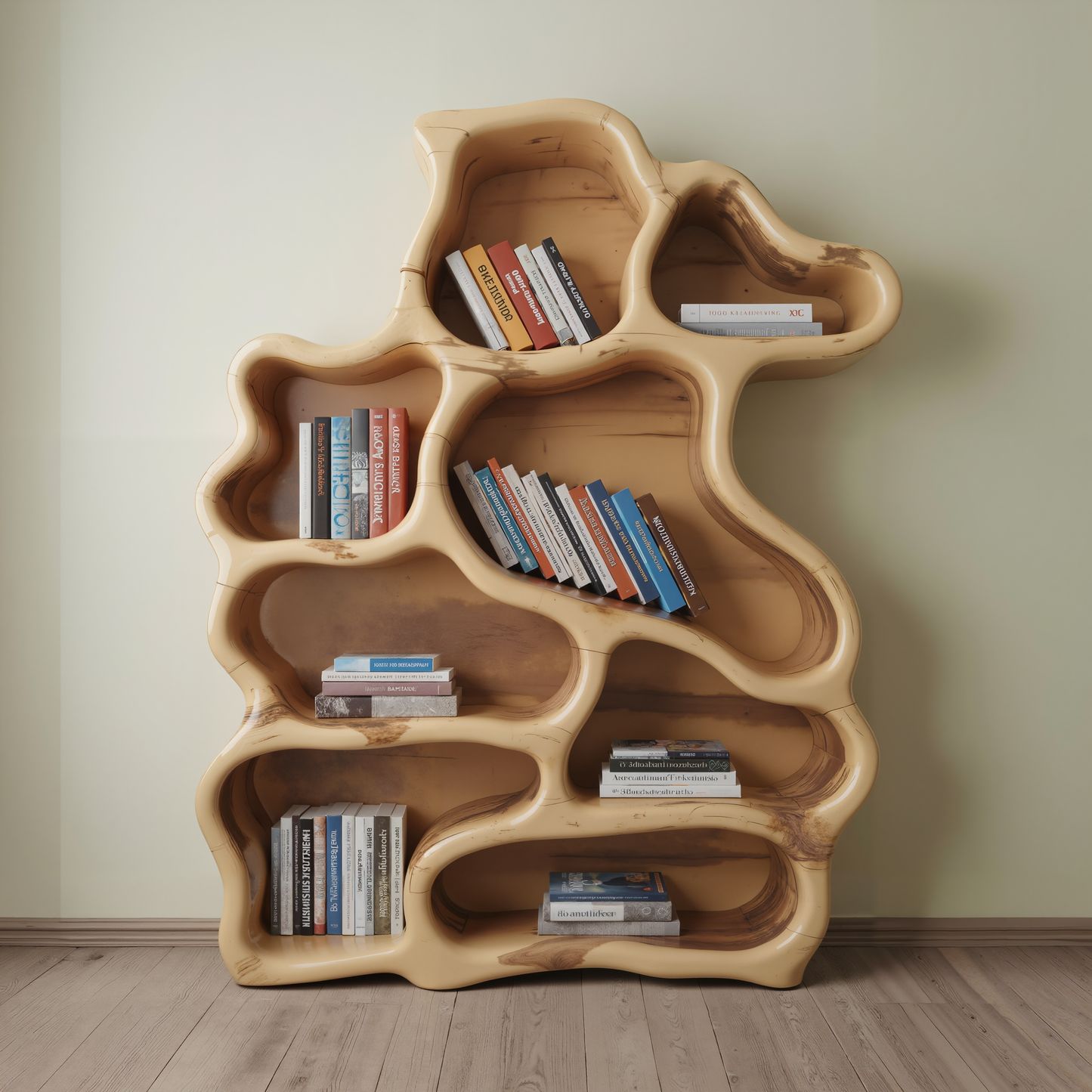 Organic Modern Bookshelf With Carved Design For Living Room And Home Library Kitchnce
