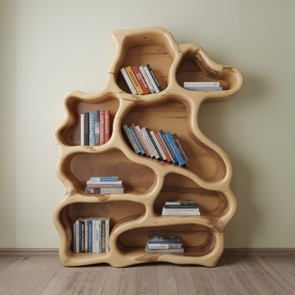 Organic Modern Bookshelf With Carved Design For Living Room And Home Library Kitchnce