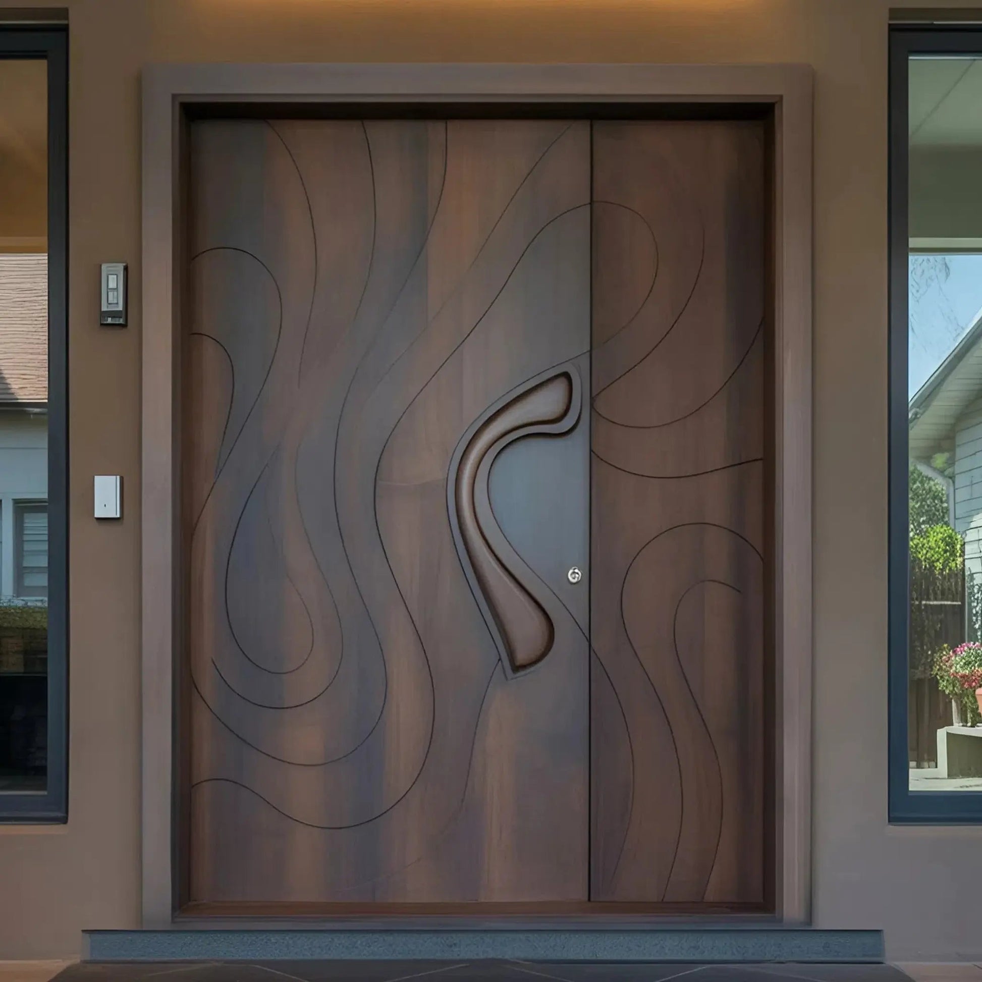 Modern Sculpted Front Door With Carved Design For Contemporary Entryway And Home Kitchnce