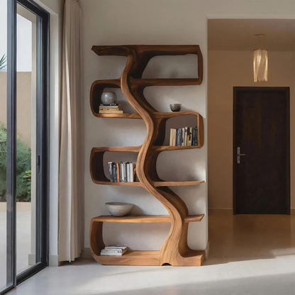 Organic Sculptural Bookshelf With Wavy Design For Living Room Kitchnce