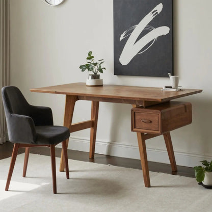Mid-Century Desk With Drawer For Home Office Space Kitchnce