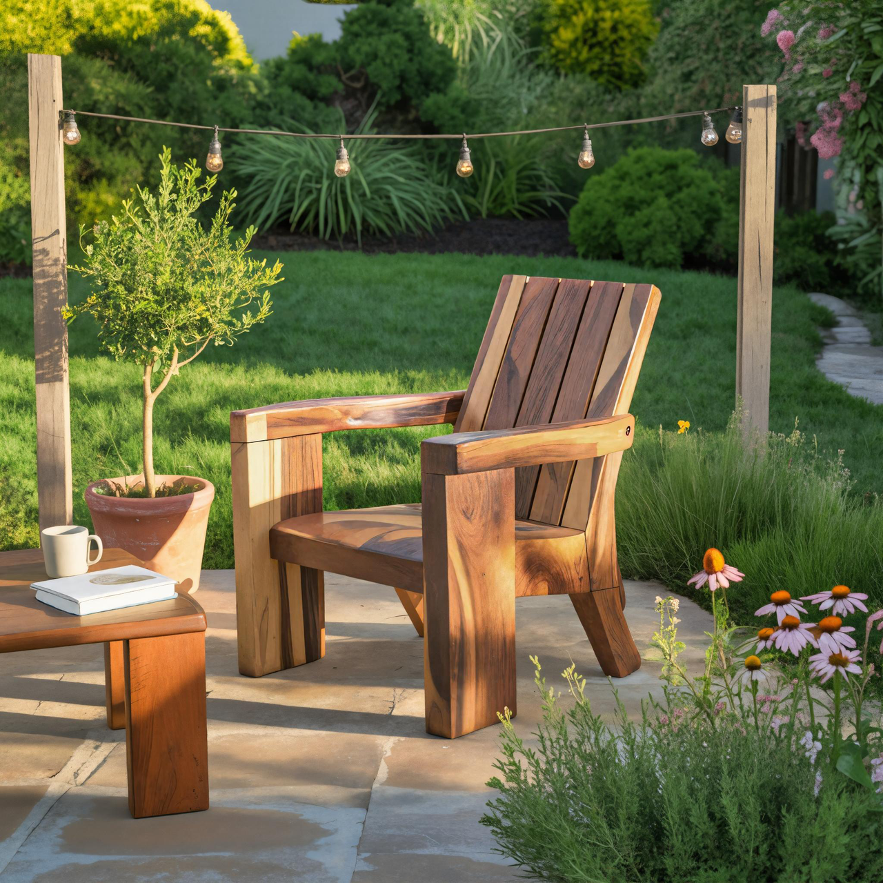 Rustic Outdoor Wooden Lounge Chair With Armrests For Garden Or Porch Kitchnce