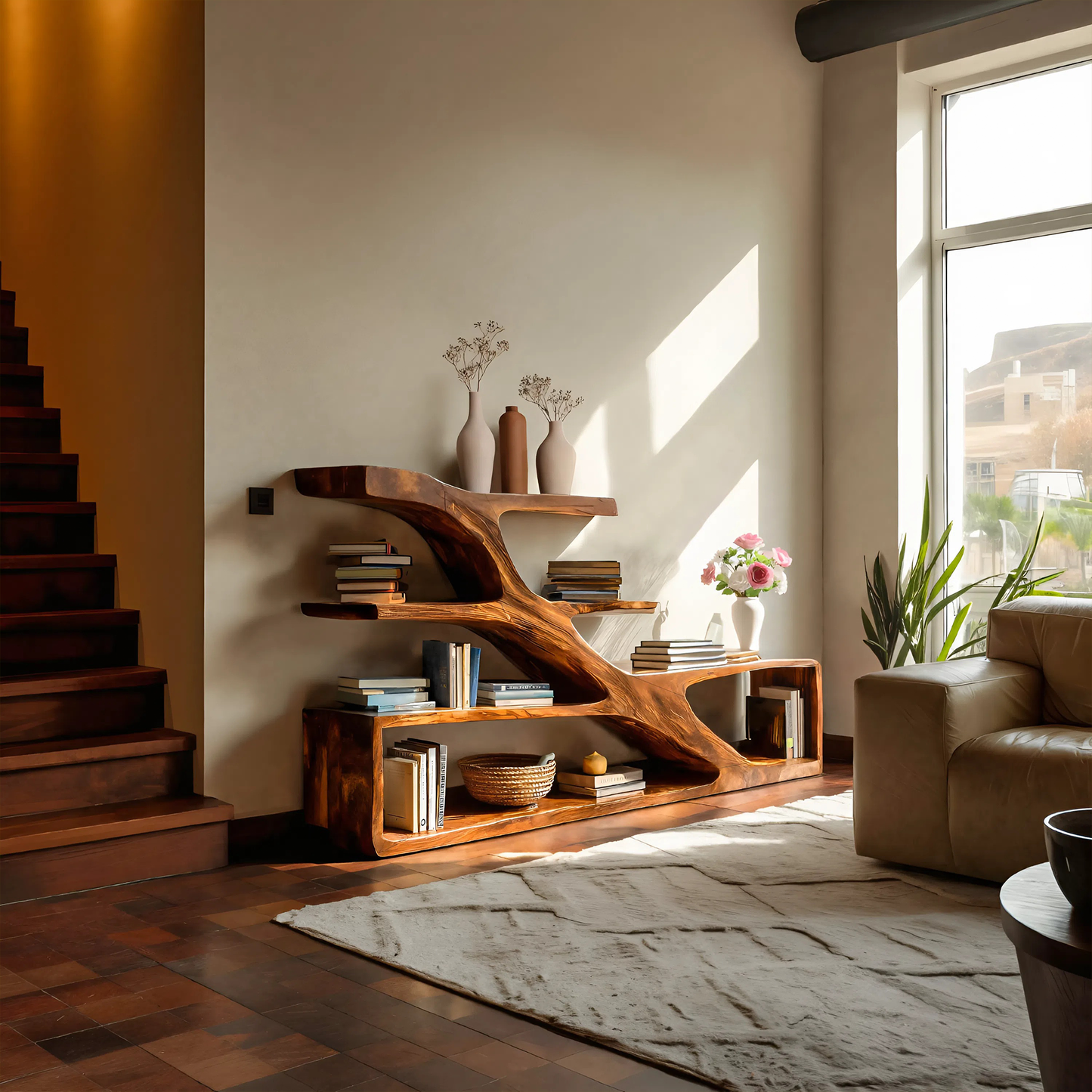 Modern Sculptural Curved Bookcase For Living Room Interior Kitchnce