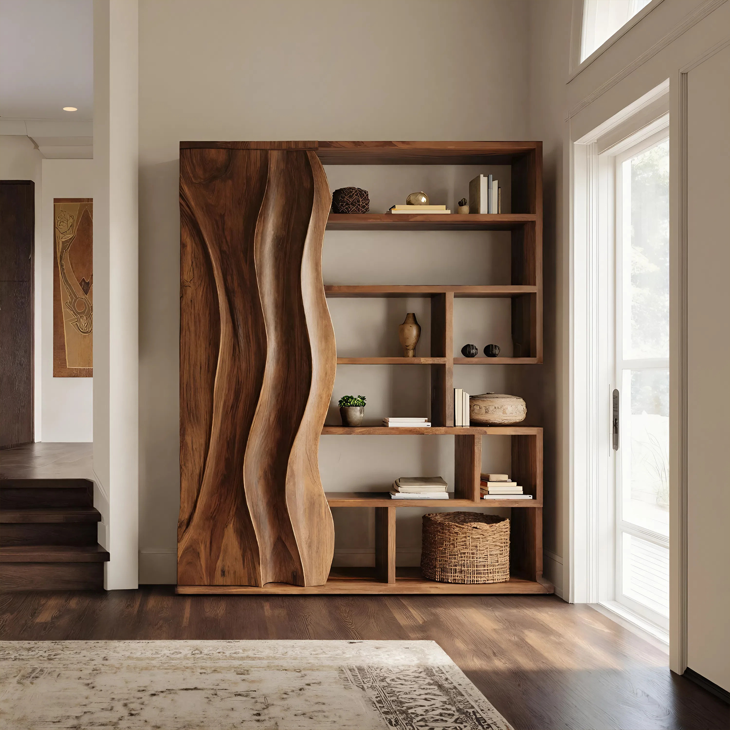 Modern Bookshelf With Wave Door For Home Decor Kitchnce