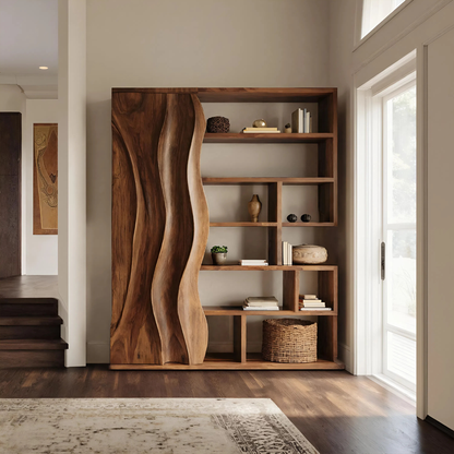 Modern Bookshelf With Wave Door For Home Decor Kitchnce