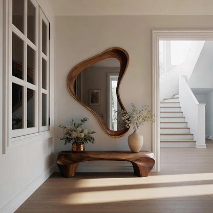 Modern Sculptural Bench And Wall Mirror For Entryway Kitchnce
