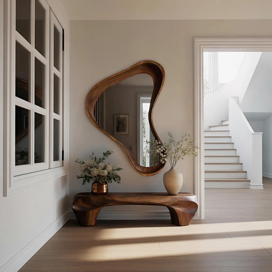 Modern Sculptural Bench And Wall Mirror For Entryway Kitchnce