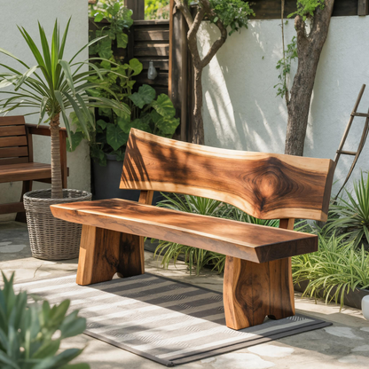 Contemporary Outdoor Wood Bench With Sculpted Back For Patio Or Courtyard Kitchnce