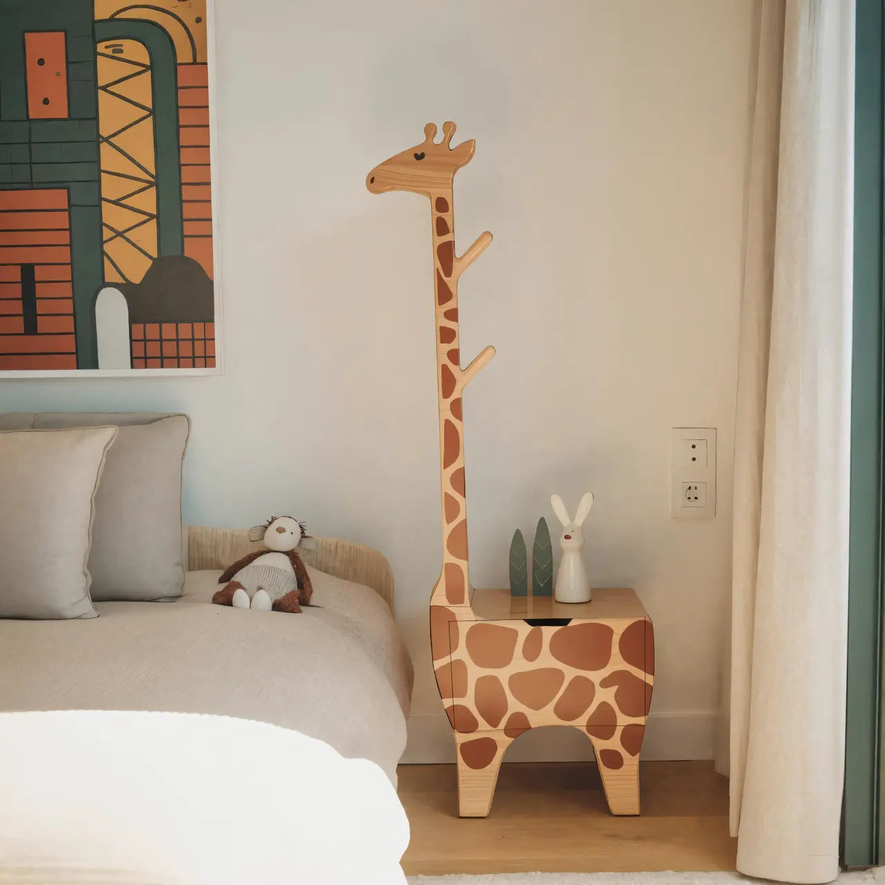 Adorable Giraffe Nightstand With Hooks And Drawer For Kids Room And Nursery Kitchnce