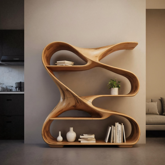 Modern Sculptural Wooden Bookshelf For Living Room Or Office Display Kitchnce