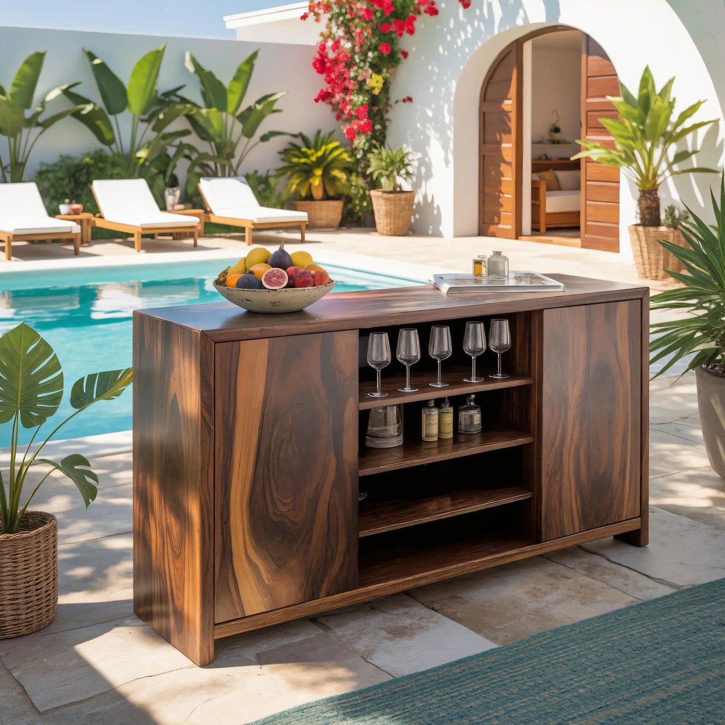 Modern Outdoor Bar Cabinet With Wine Storage For Patio Kitchnce