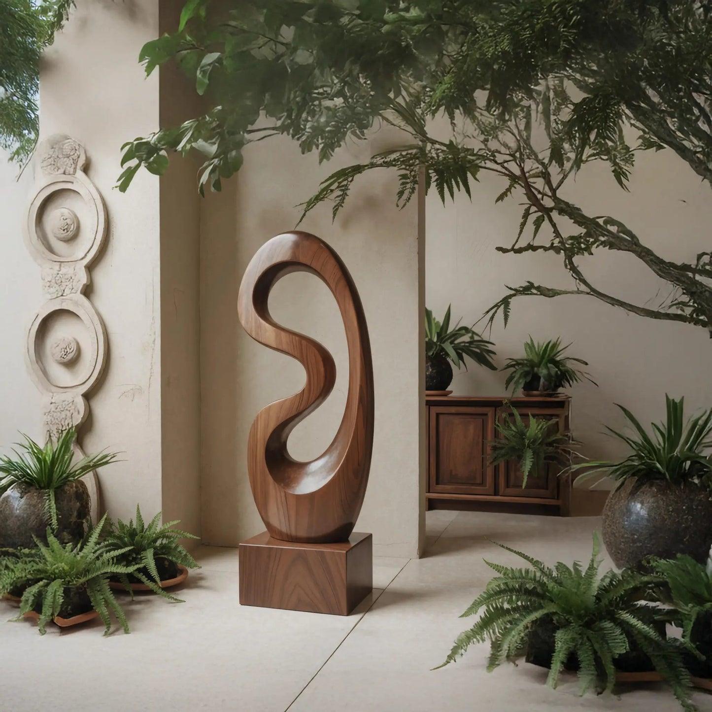 Rustic Solid Wood Abstract Statue For Interior Design Kitchnce