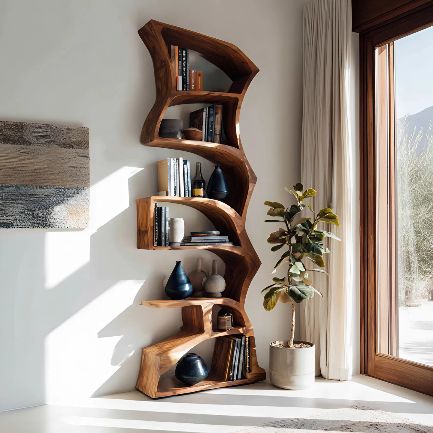 Modern Bookshelf With Curved Design For Study Kitchnce