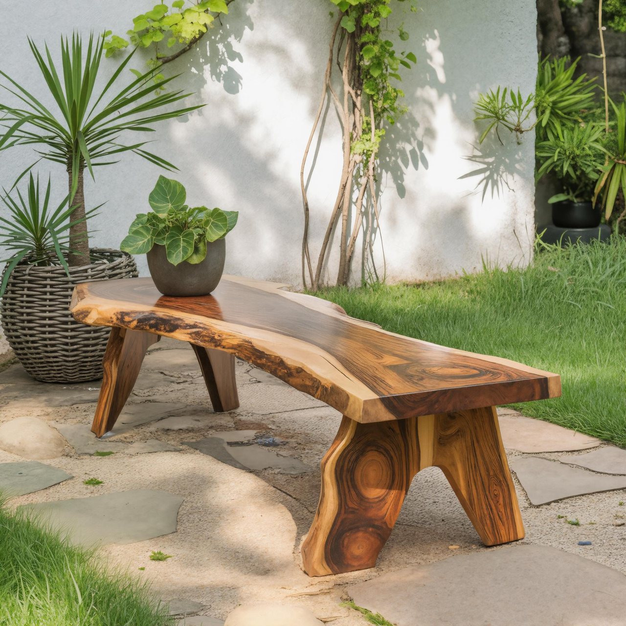 Rustic Live Edge Wooden Bench For Patio Or Garden Kitchnce