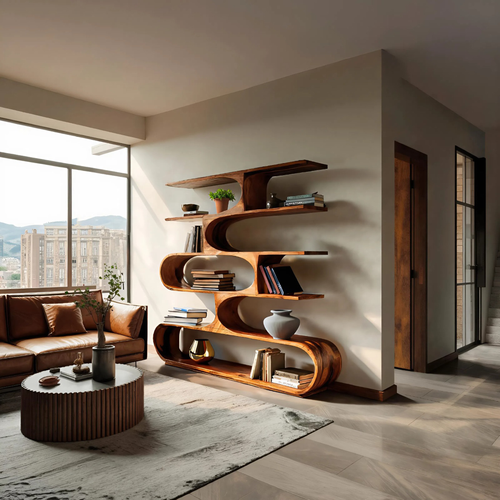 Artistic Curved Bookcase For Living Room Decor Kitchnce