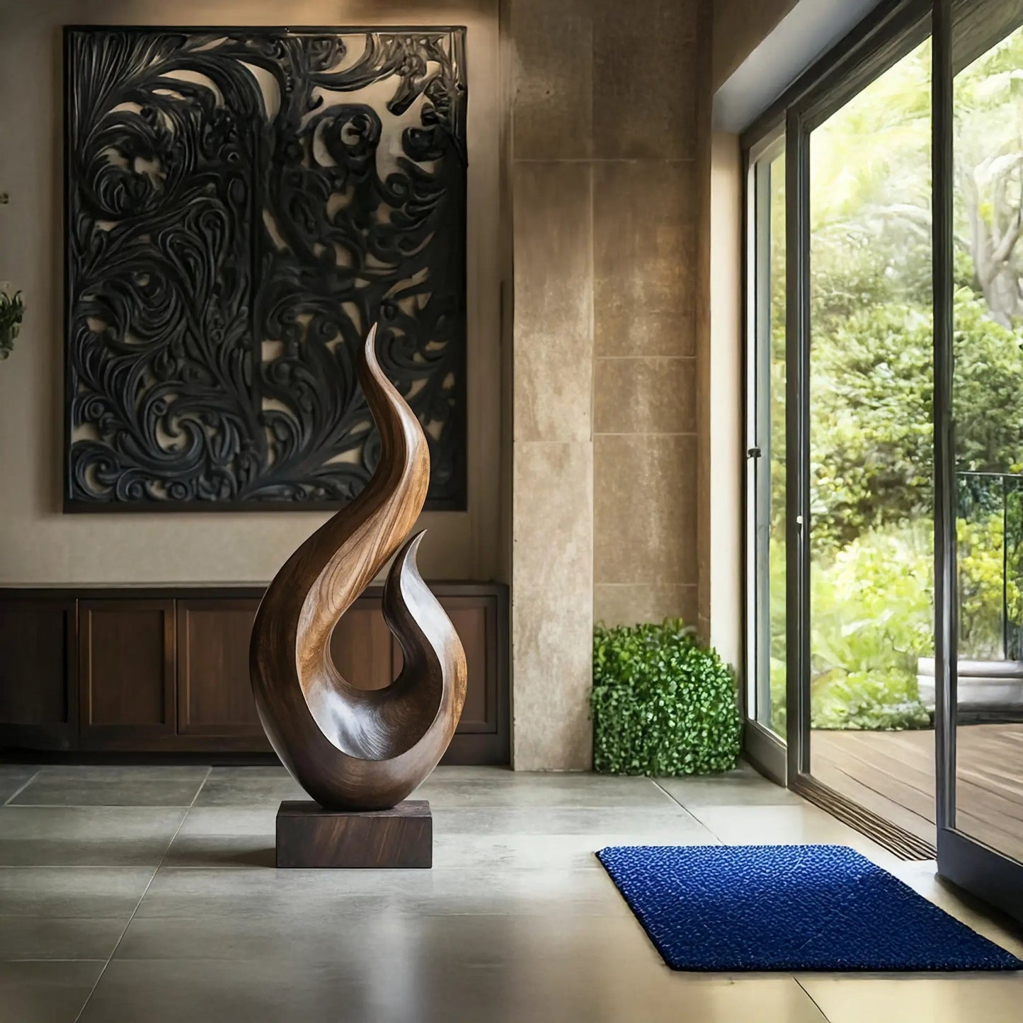 Handcrafted Abstract Wood Statue For Home Accent Kitchnce