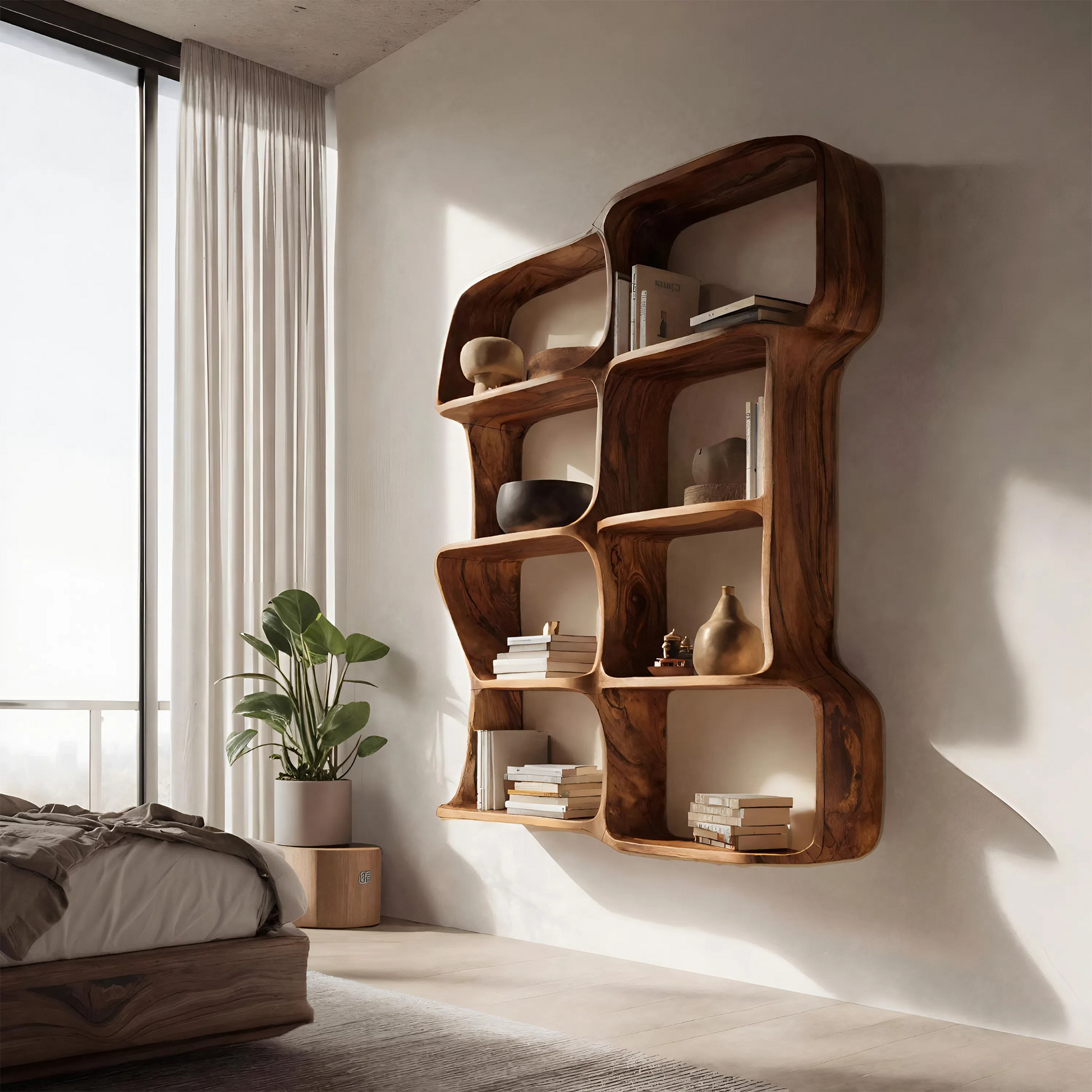 Modern Sculptural Floating Bookshelf For Bedroom Or Living Room Kitchnce