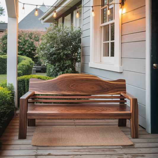Rustic Outdoor Wooden Bench With Curved Backrest For Garden Or Porch Kitchnce