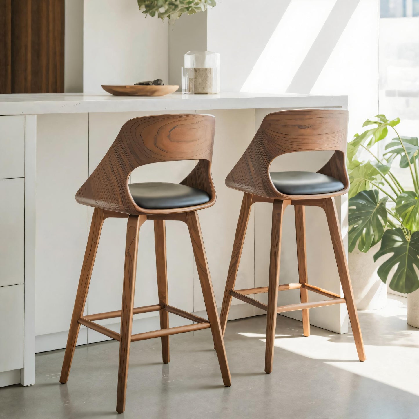 Mid Century Modern Bar Stool with Backrest For Kitchen Home Bar Kitchnce