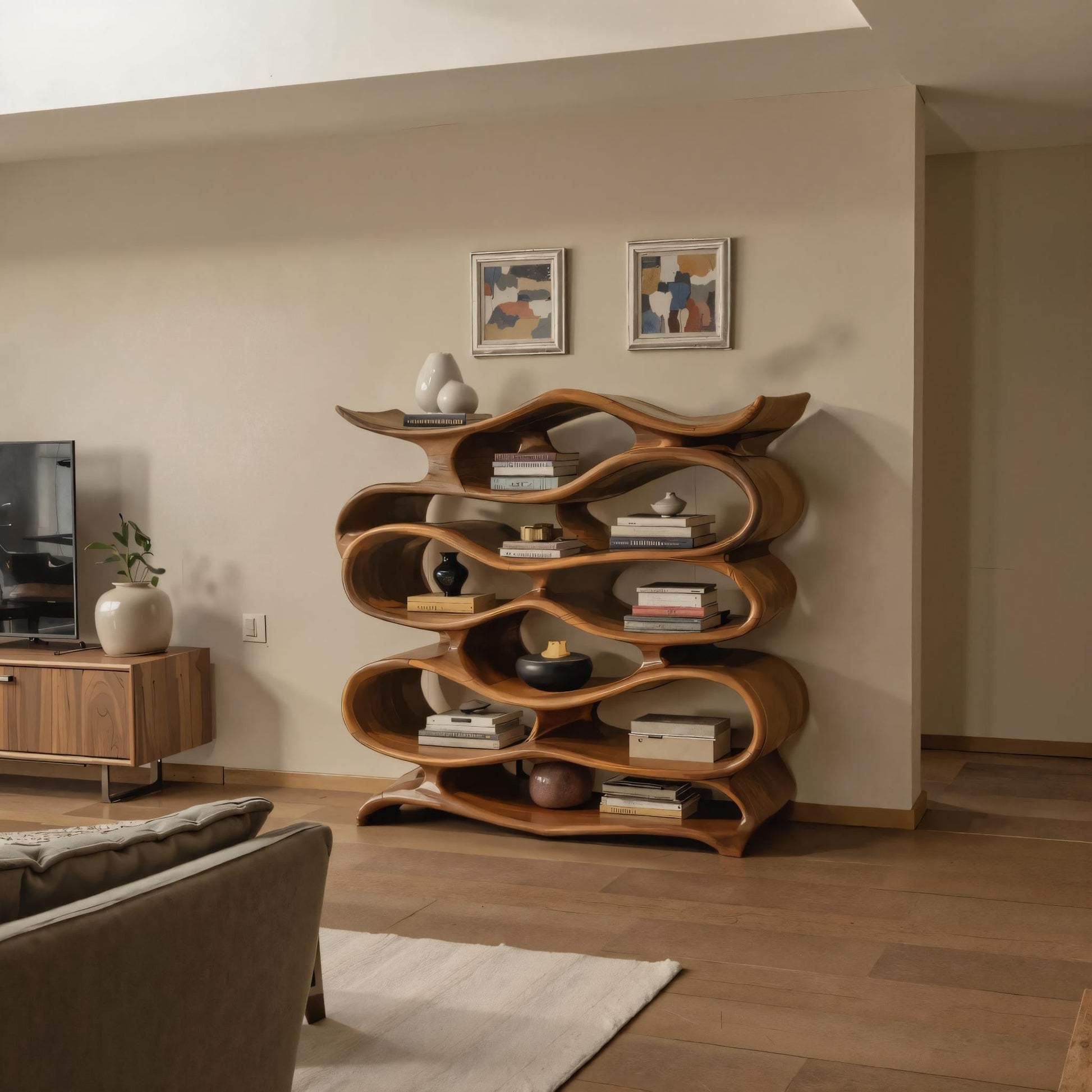 Sculptural Bookshelf Cabinet For Living Room And Office Kitchnce