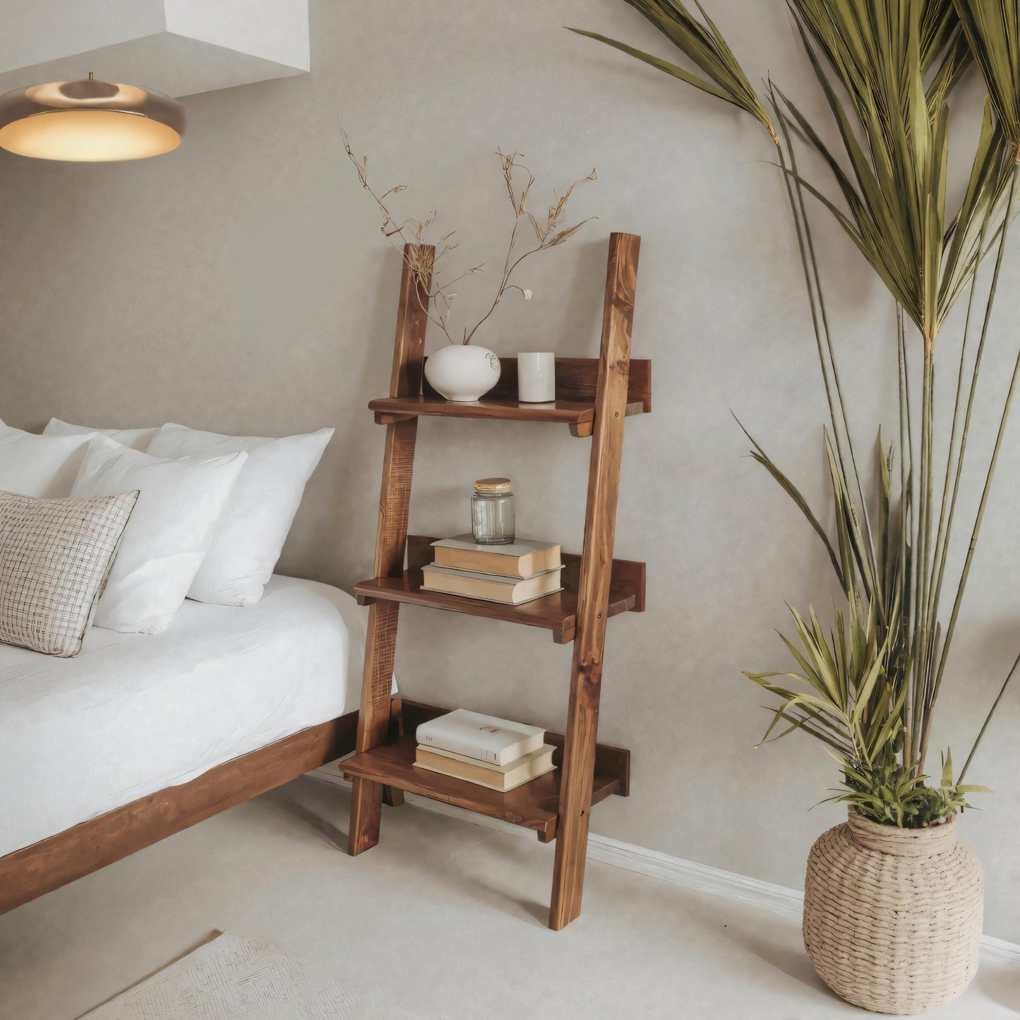 Rustic Ladder Shelf With Tiered Display For Bedroom And Living Room Kitchnce