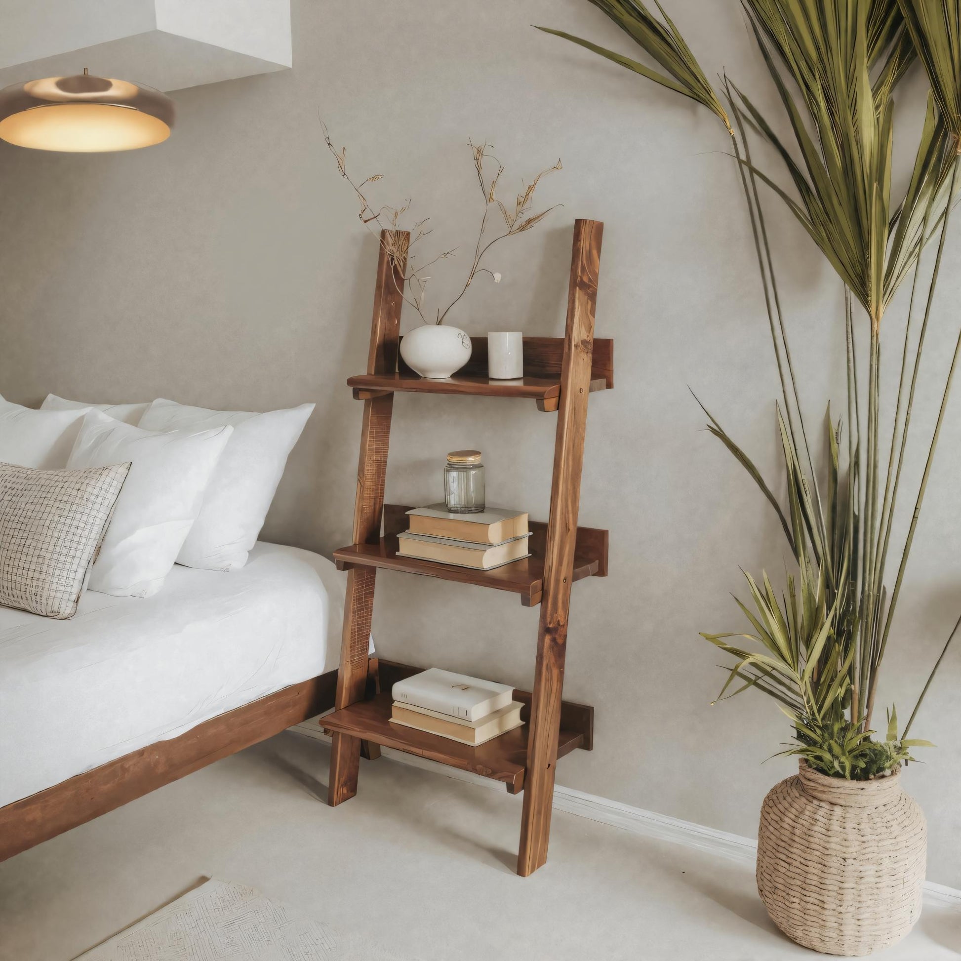 Rustic Ladder Shelf With Tiered Display For Bedroom And Living Room Kitchnce