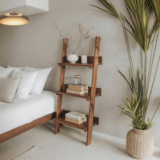 Rustic Ladder Shelf With Tiered Display For Bedroom And Living Room Kitchnce