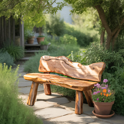 Rustic Live Edge Garden Bench For Patio Backyard And Forest Cabin Kitchnce