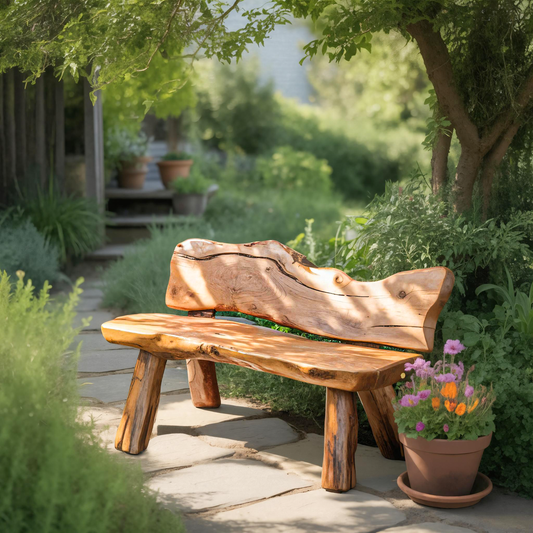 Rustic Live Edge Garden Bench For Patio Backyard And Forest Cabin Kitchnce
