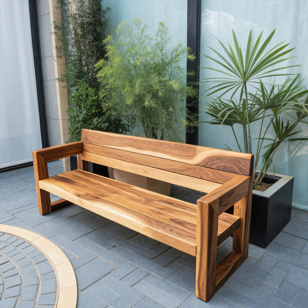 Modern Solid Wood Outdoor Bench With Armrests For Garden Or Entryway Kitchnce