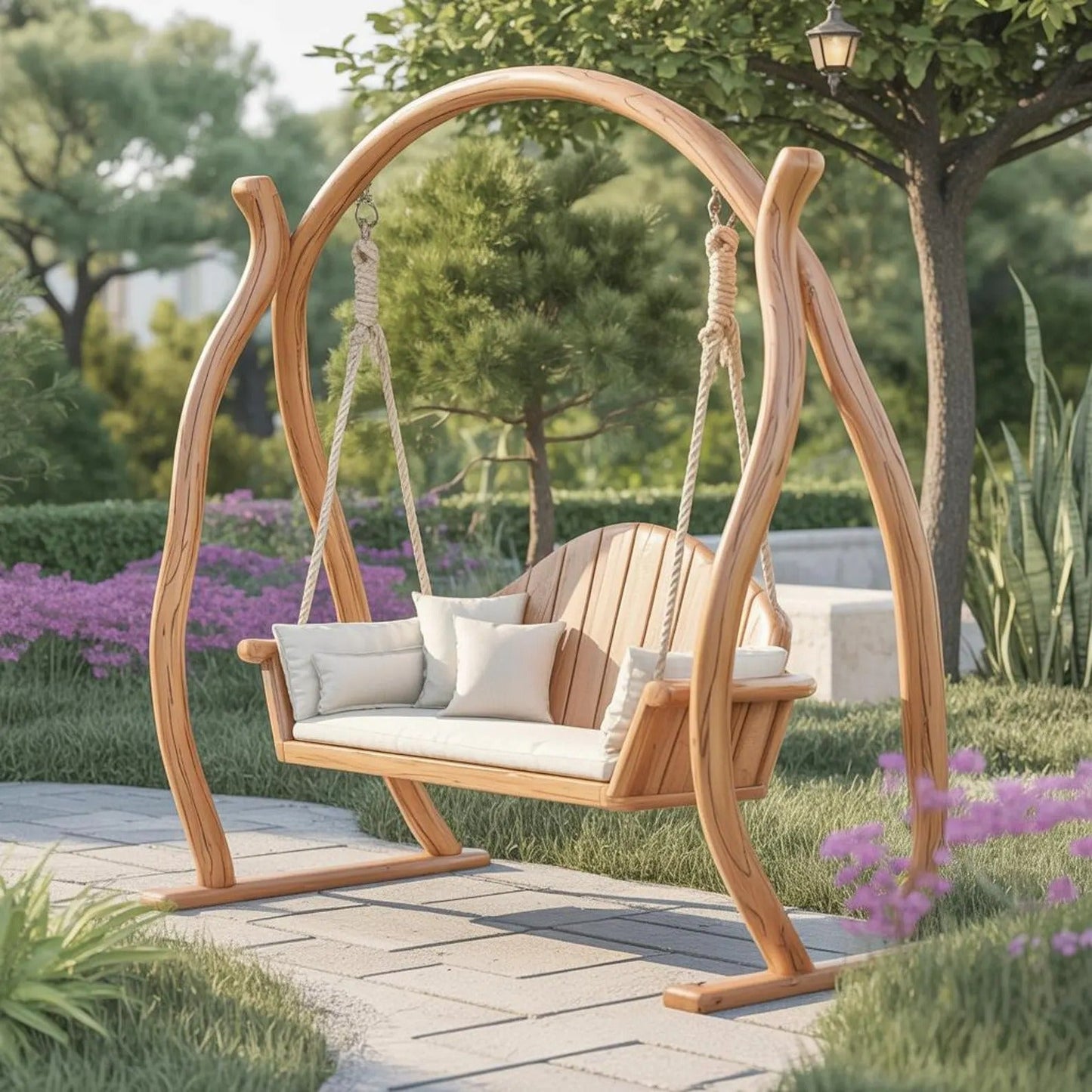 Curved Frame Garden Swing Bench For Outdoor Relaxation Kitchnce