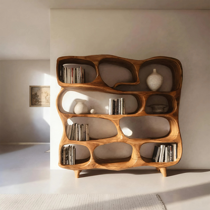 Modern Handcrafted Bookshelf With Curved Design For Living Room Kitchnce