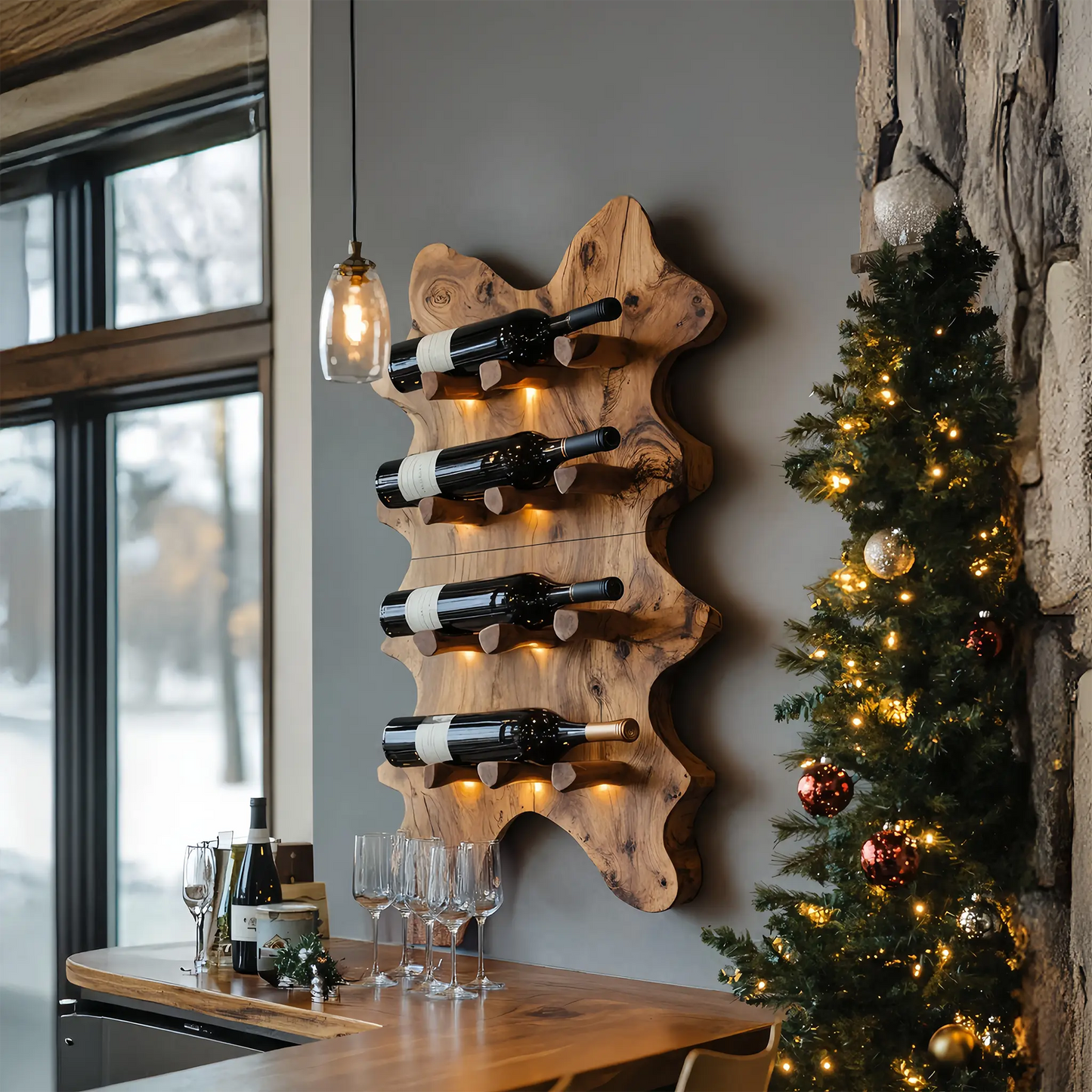 Rustic Live Edge Wall Wine Rack For Cozy Dining Rooms Kitchnce