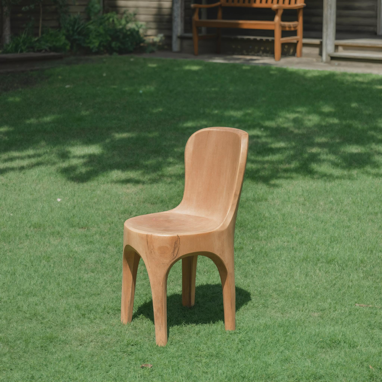 Sculptural Solid Wood Chair With Curved Seat For Garden Or Indoor Decor Kitchnce