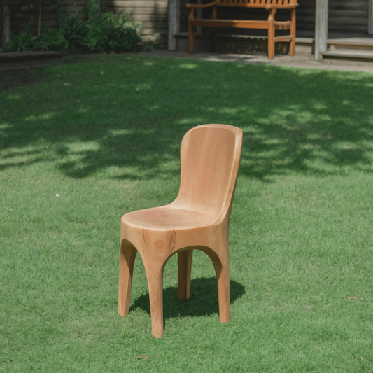 Sculptural Solid Wood Chair With Curved Seat For Garden Or Indoor Decor Kitchnce