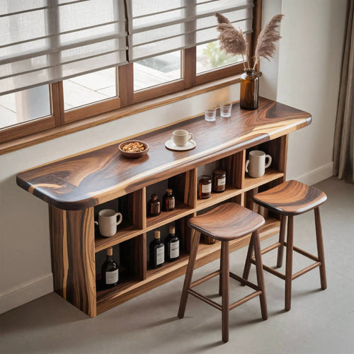 Wooden Bar Table With Storage For Compact Kitchen Or Coffee Bar Kitchnce