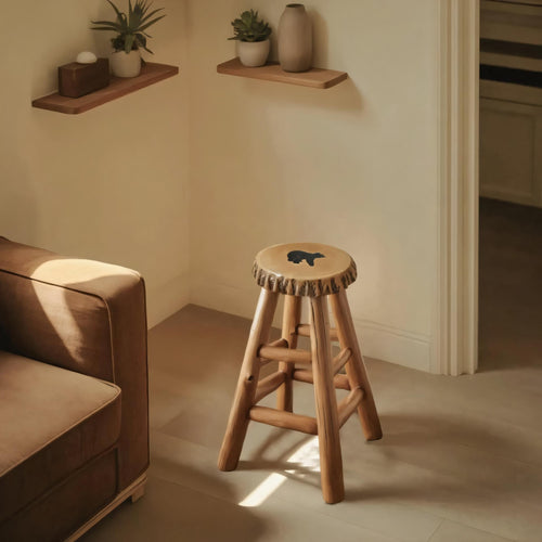 Rustic Black Bear Stool For Cabin Living Room Seating Kitchnce