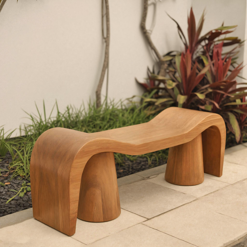 Contemporary Sculpted Wood Bench For Garden Or Patio Kitchnce