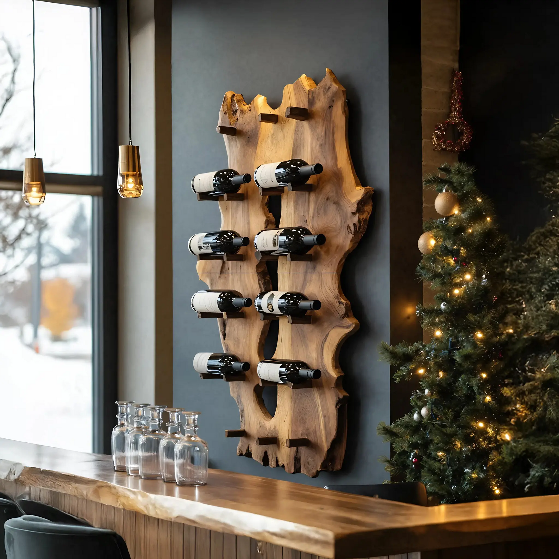 Mid Century Live Edge Wine Holder For Elegant Entryway Decor Kitchnce