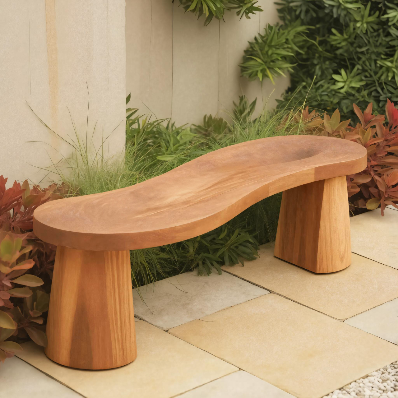 Organic Curved Wood Bench For Garden Or Entryway Kitchnce