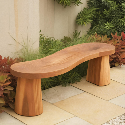 Organic Curved Wood Bench For Garden Or Entryway Kitchnce