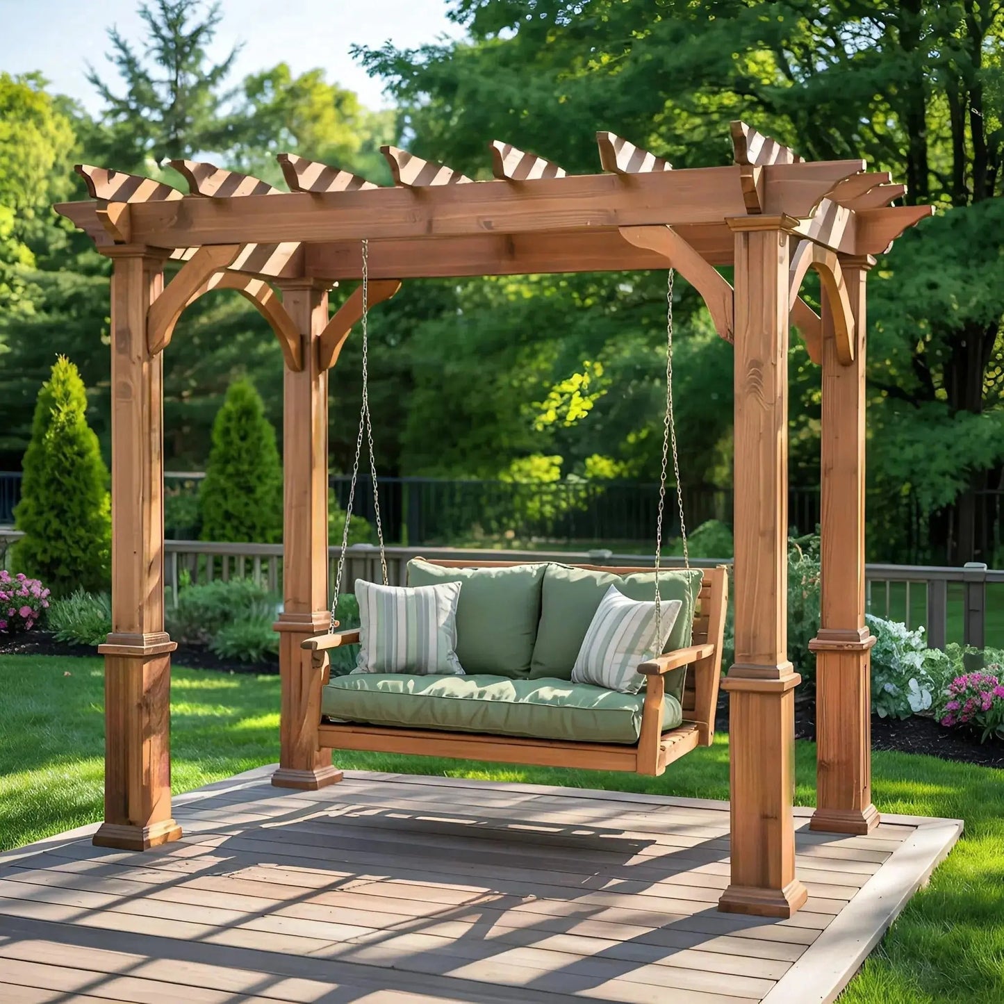 Rustic Pergola Swing Bench For Outdoor Garden And Lounge Kitchnce