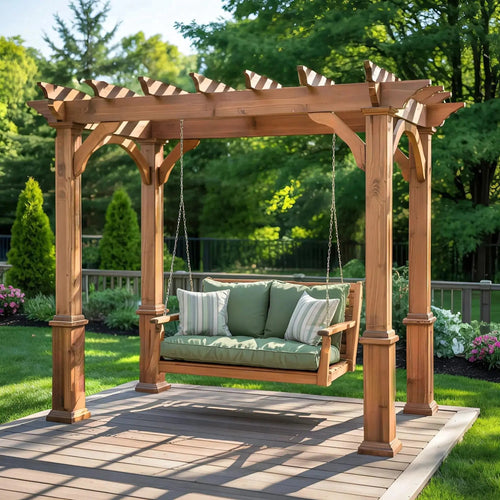 Rustic Pergola Swing Bench For Outdoor Garden And Lounge Kitchnce