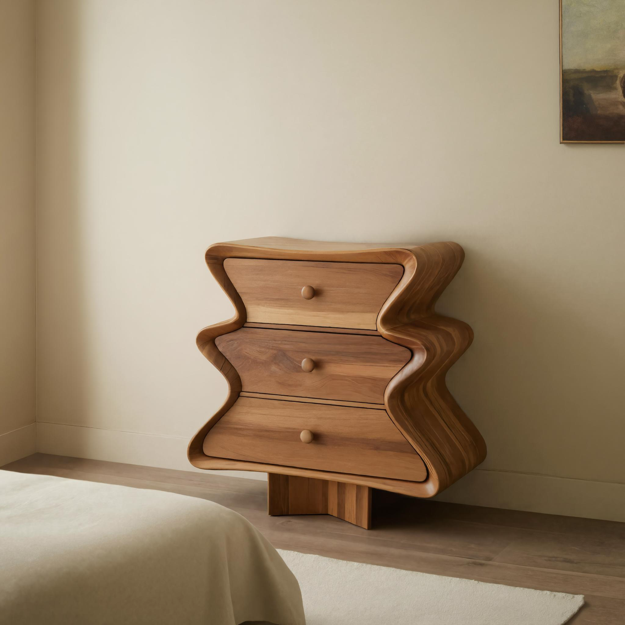 Wavy Sculptural Wood Cabinet 3 Drawer Chest For Bedroom Or Living Room Kitchnce