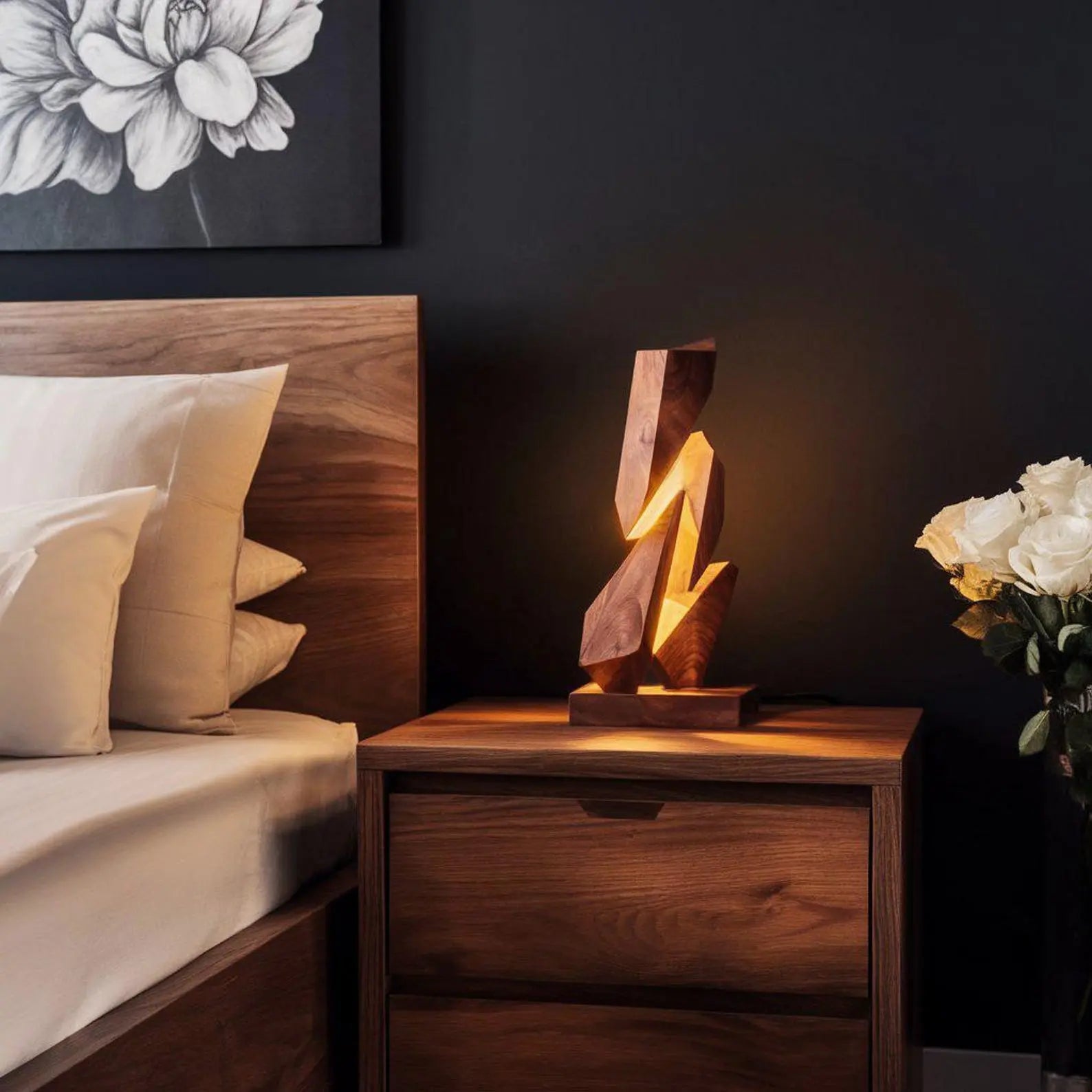 Rustic Geometric Table Lamp For Bedroom Nightstand Kitchnce
