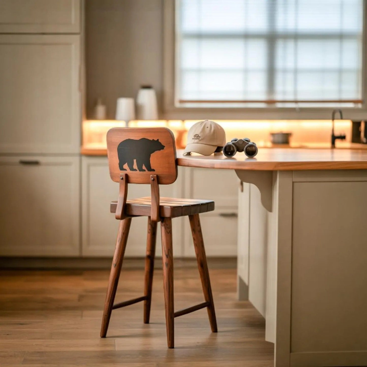 Rustic Bear Backrest Bar Stool For Kitchen Island Seating Kitchnce