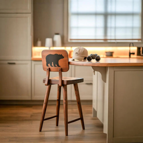 Rustic Bear Backrest Bar Stool For Kitchen Island Seating Kitchnce