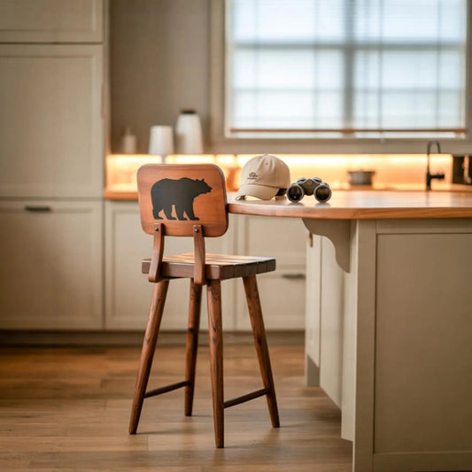Rustic Bear Backrest Bar Stool For Kitchen Island Seating Kitchnce