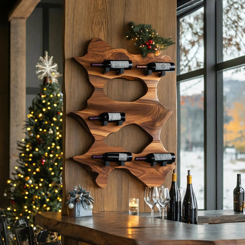 Rustic Solid Wood Live Edge Wine Rack For Entryway Kitchnce