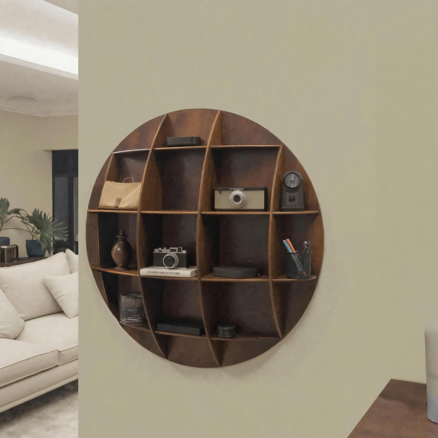 Modern Round Wall Mounted Shelf With Compartments For Living Room Office And Entryway Kitchnce